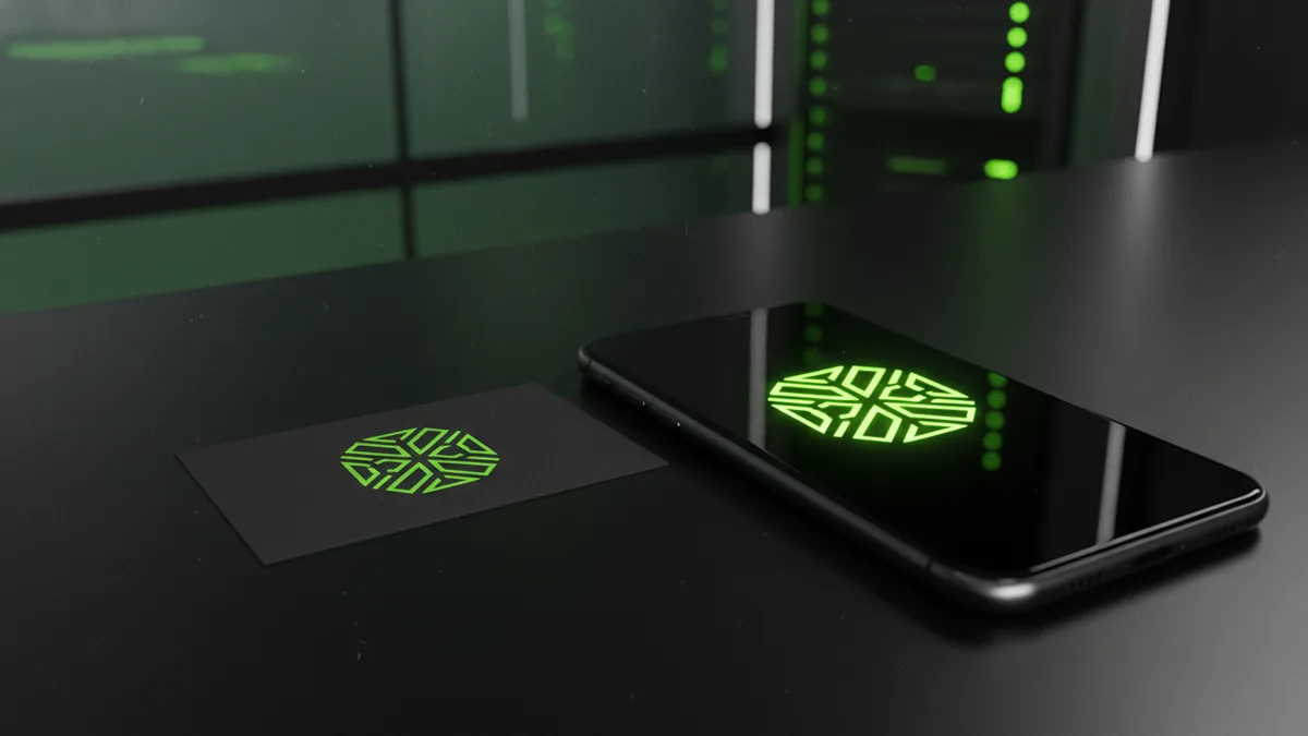Logo shown on business card and phone for visibility testing