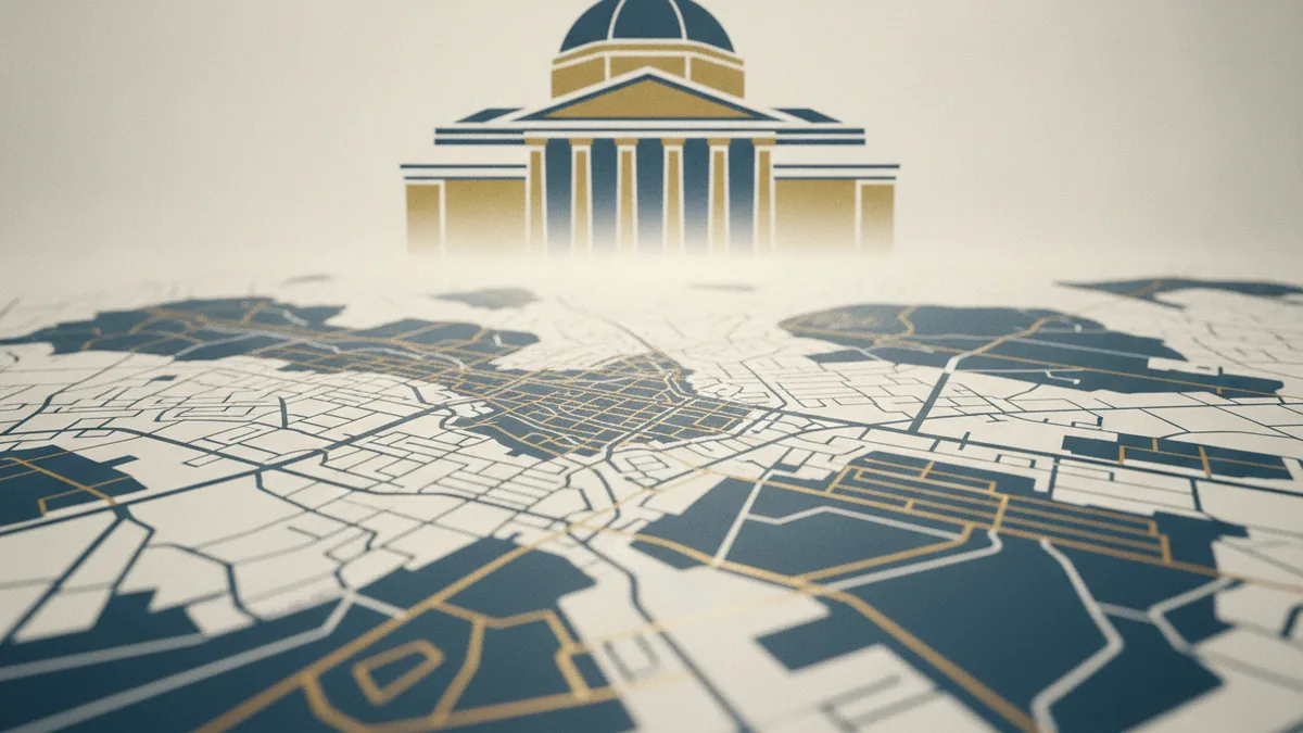 A courthouse scene suggesting different legal rules by location