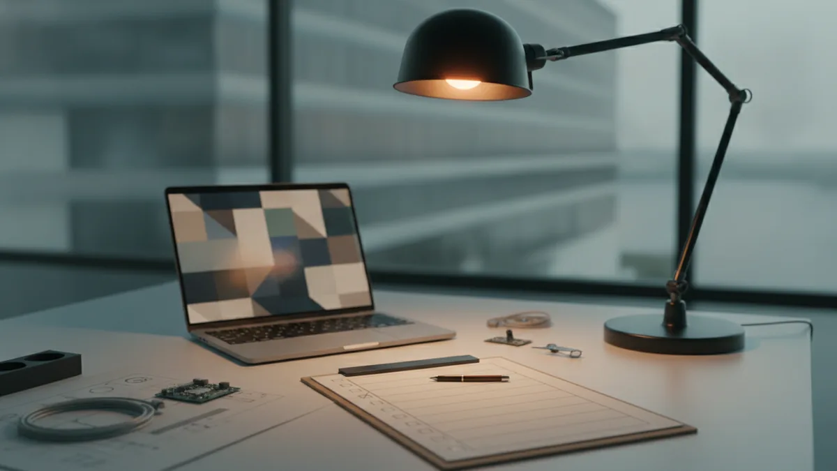 Checklist and studio setup representing logo cost drivers and deliverables.