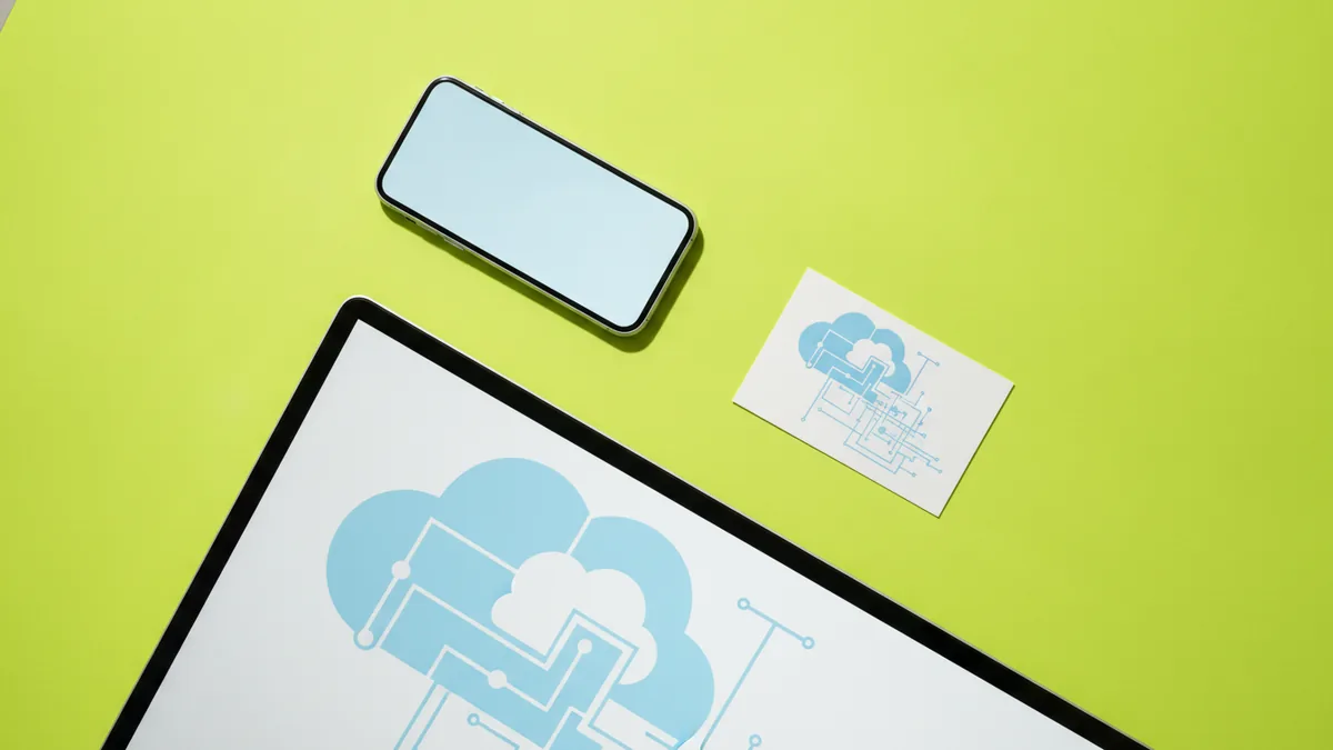 Why size matters across mediums Different devices and a printed card showing the need for logo clarity at multiple sizes.