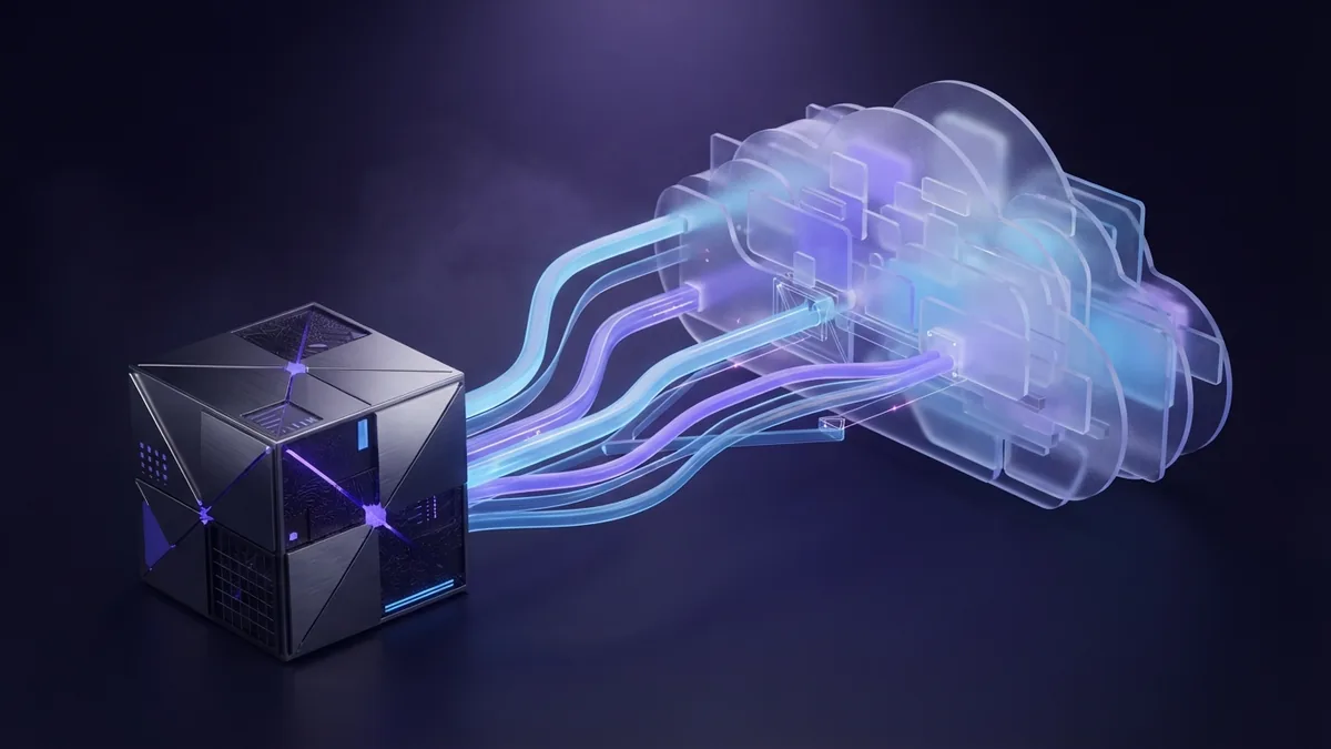 Abstract comparison between local software hardware and a shared cloud platform