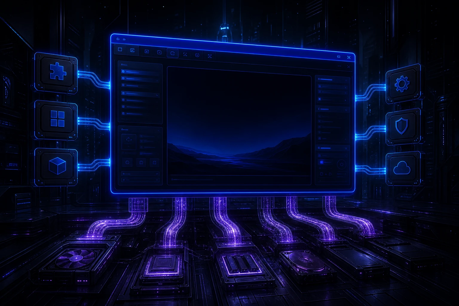 Desktop application shell with system integration modules and hardware access layers