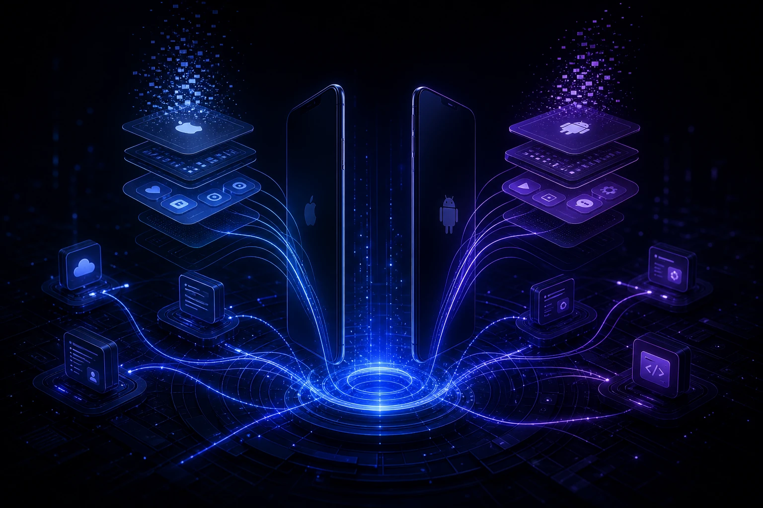 Mobile application architecture with native device modules and cloud sync pathways