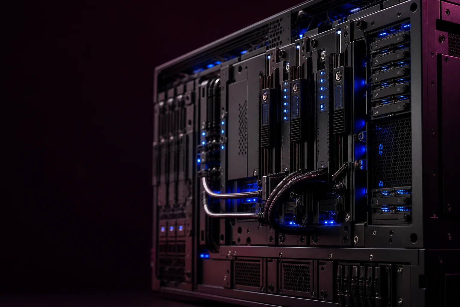 Production AI inference chassis with signal LEDs and model-serving modules