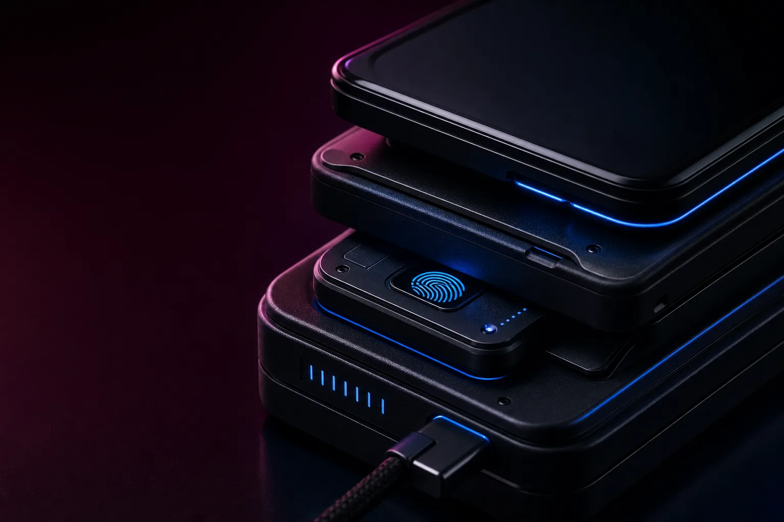 Secure mobile fintech device stack with biometric authentication module