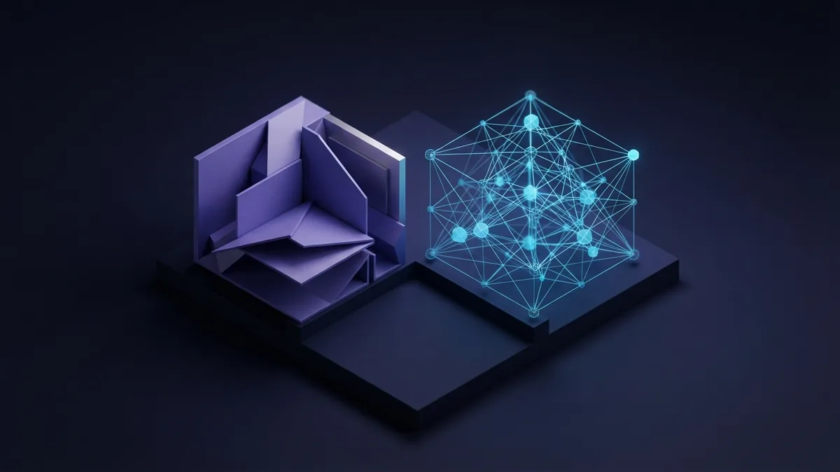 Two distinct geometric structures illustrate the difference between UI and UX design