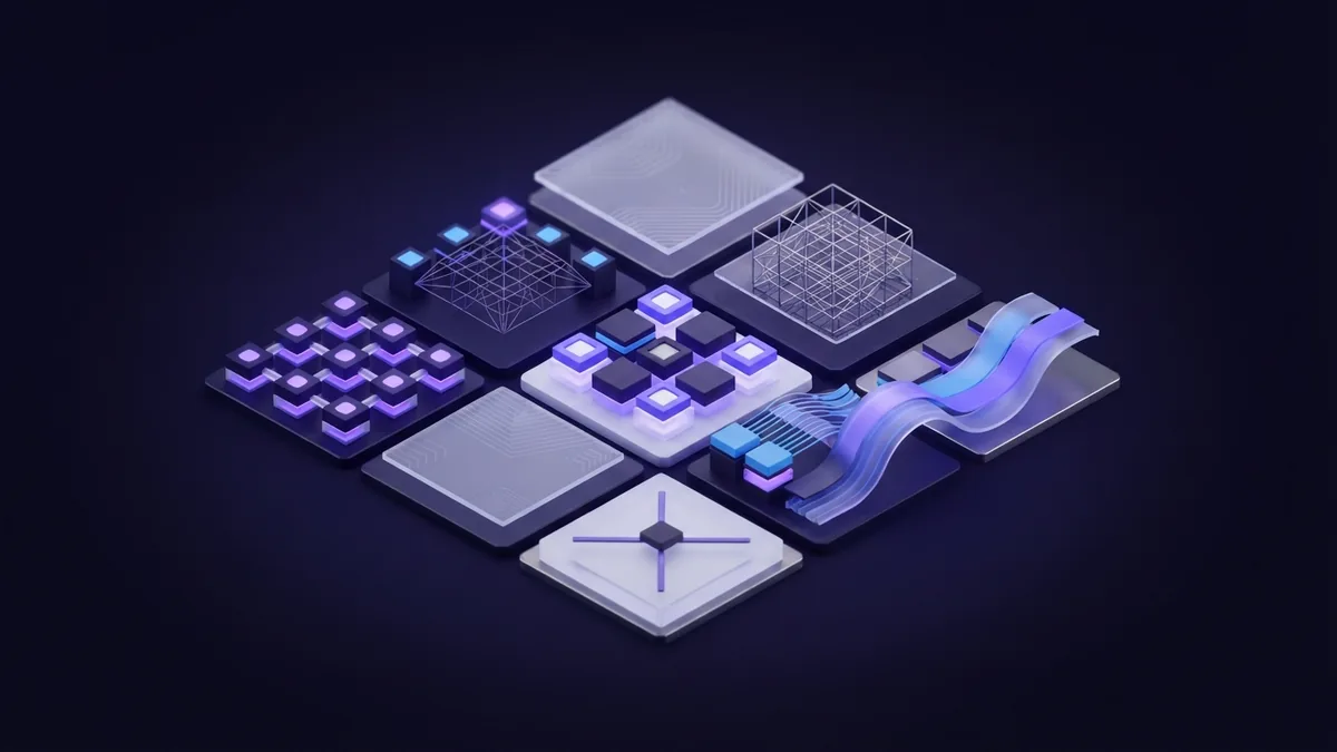 Abstract tools for UX and UI designers Abstract 3D design tools represented by connected planes and wireframe structures