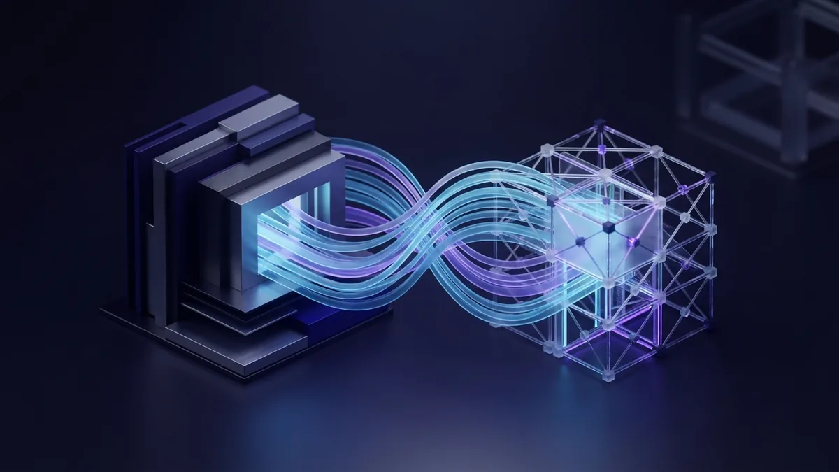 Two connected geometric structures representing web design and web development
