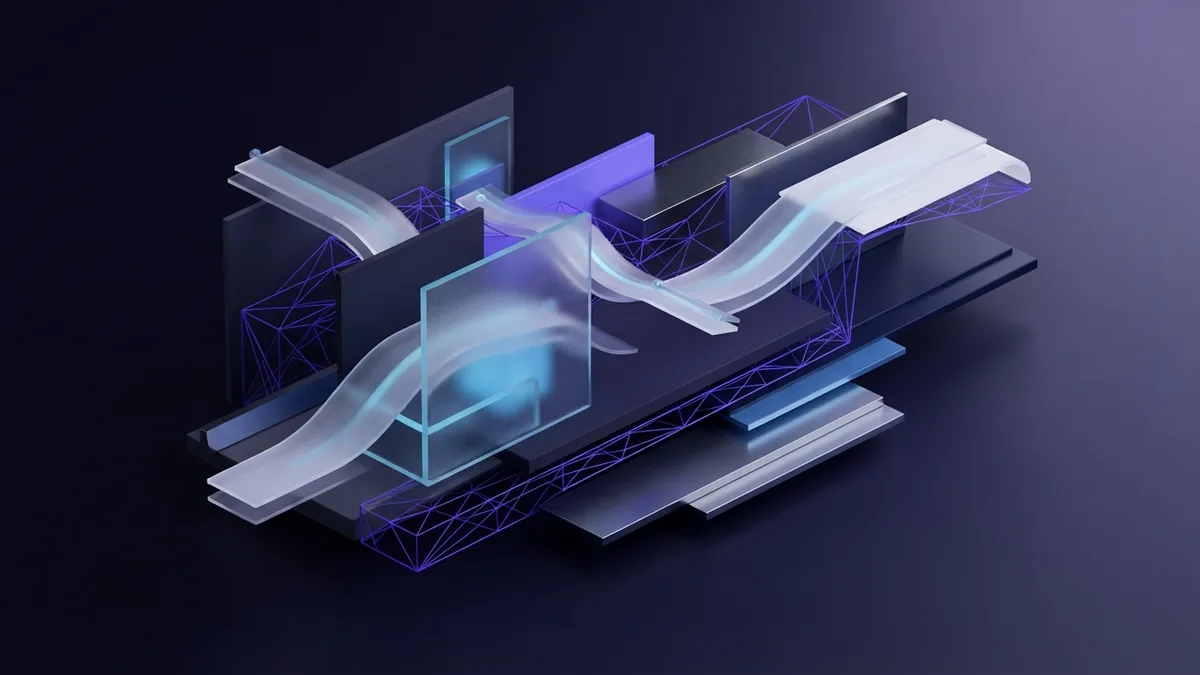 Layered geometric planes show visual hierarchy, page layout, and clear paths through web content