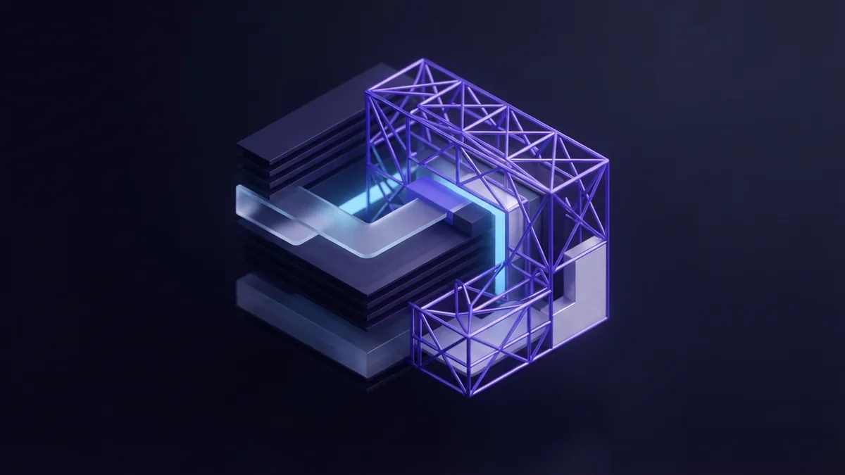 Interlocking abstract structures represent the link between web design plans and development work