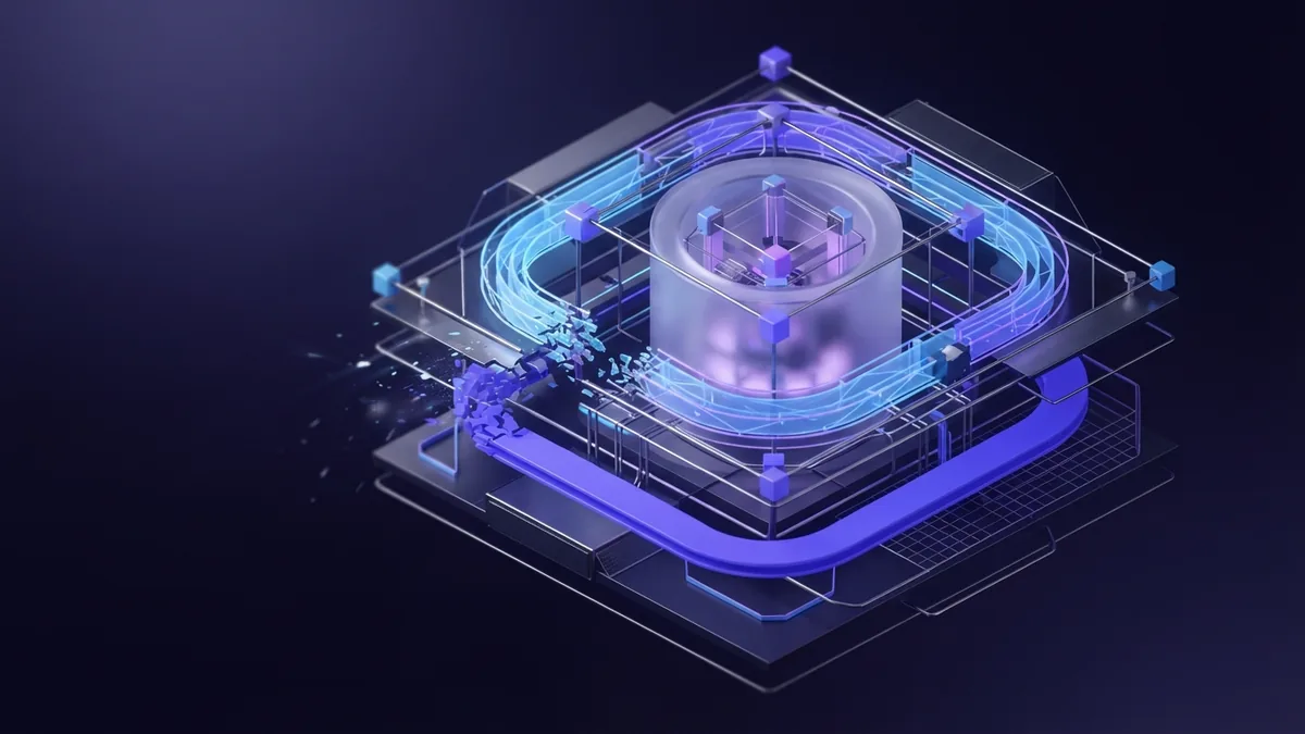 Security and resilience in SaaS systems Protected geometric data core with separated paths showing security and service risks