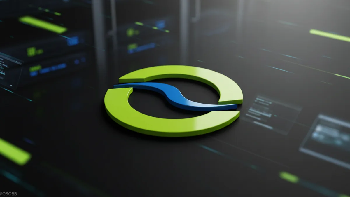 Close-up of a circular looping logo mark showing depth and balanced proportions.