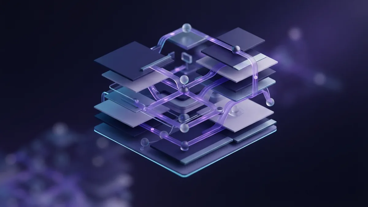 CRM workflow structure Abstract CRM workflow with linked data paths and frosted glass nodes