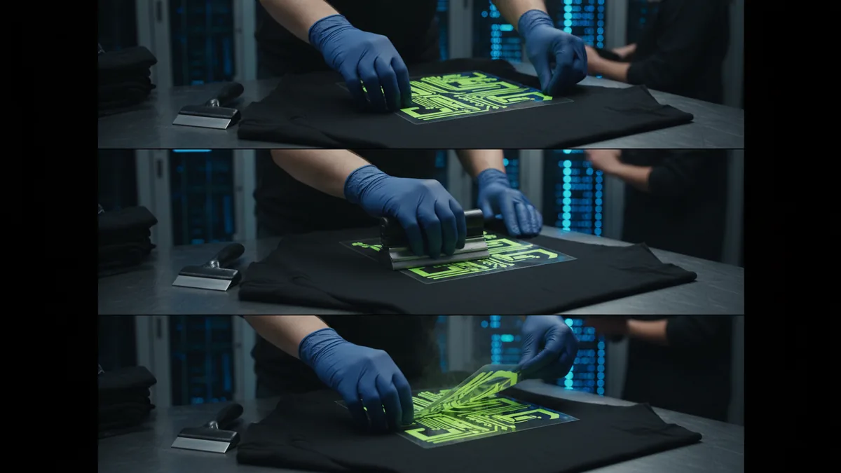 Aligning and positioning a heat transfer logo before applying heat and pressure