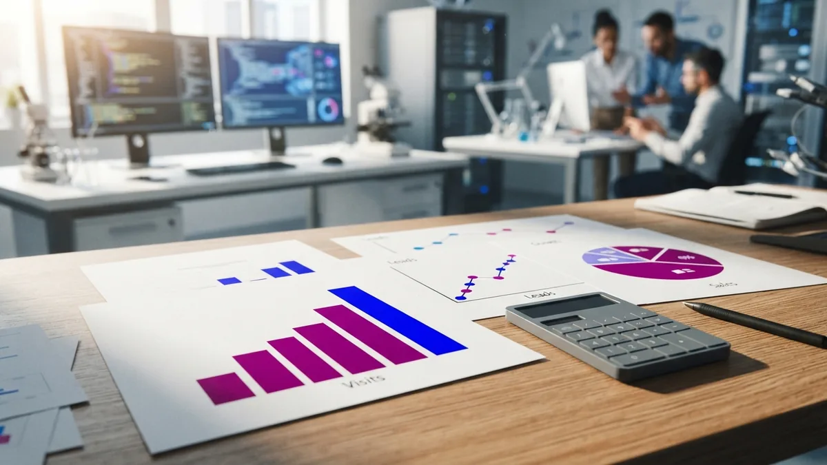 Digital campaign results review Campaign results reviewed through charts showing visits, leads, and sales