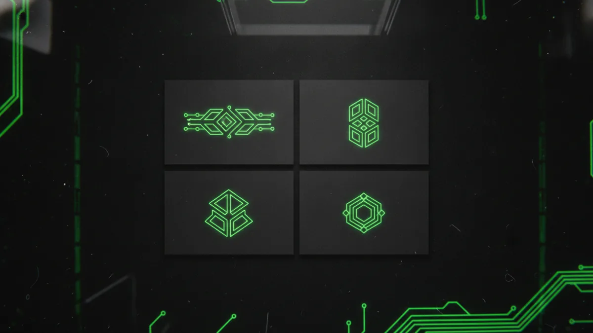 Four logo lockups demonstrating horizontal, vertical, stacked, and icon versions