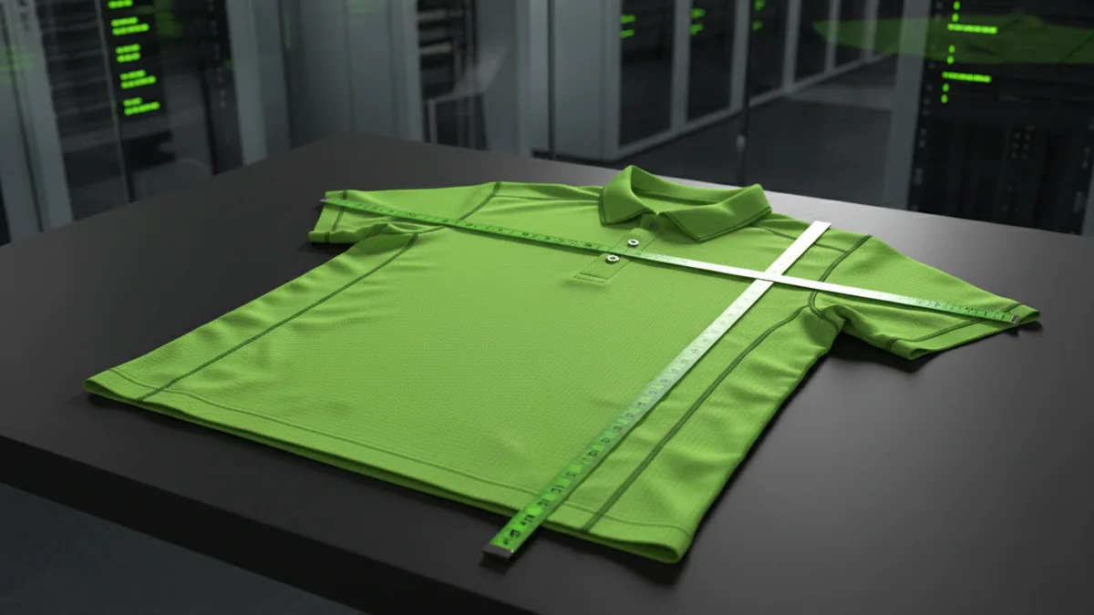 Measuring points on a polo shirt shoulder seam for logo height placement