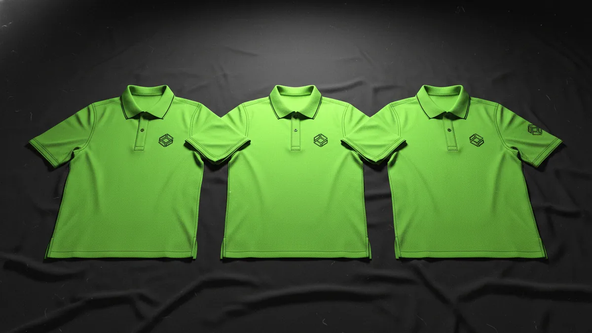 Compare chest and sleeve placements Different polo logo placements across chest and sleeve areas