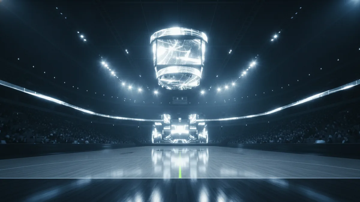 Arena lights and court reflections suggesting sports branding energy